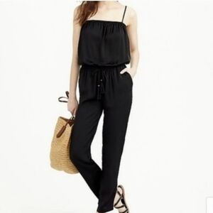 J Crew Crepe Tassel Drawstring Waist Womens Sz L Black Jumpsuit